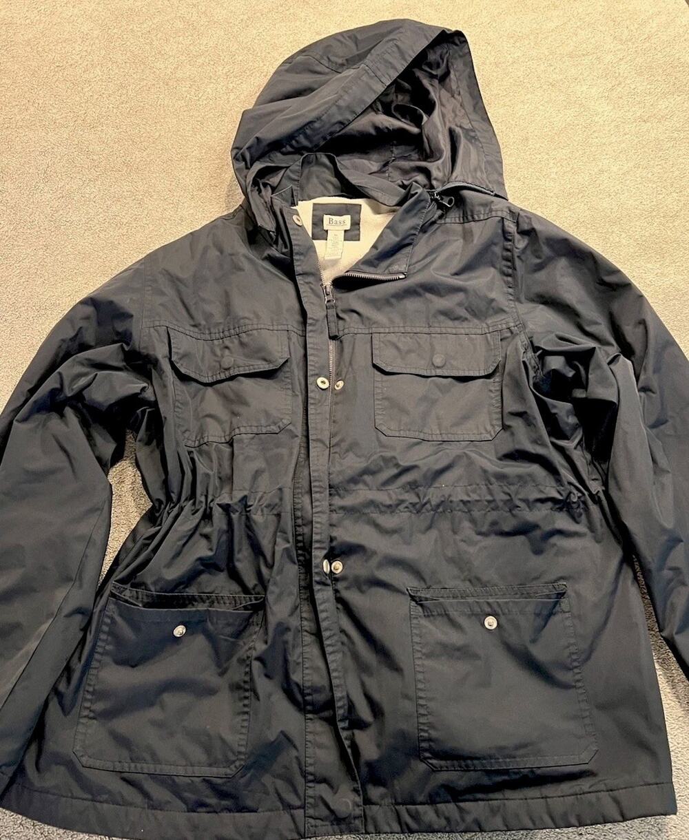 G.H. Bass & Co. Women's XL Navy Blue Hooded Utility Anorak Jacket Cinch Waist